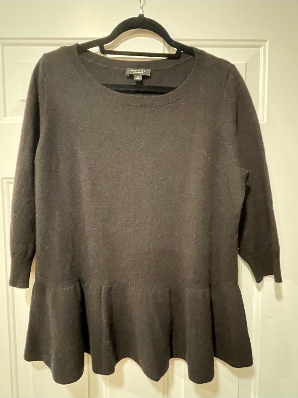 Ann Taylor Cashmere Peplum Sweater Black XL